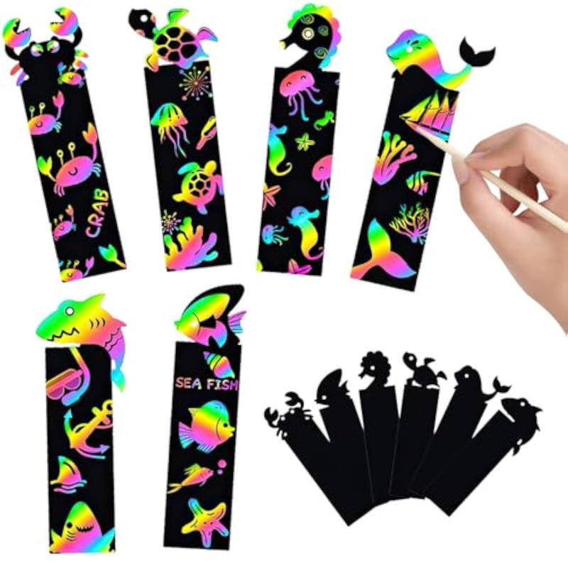 60PCS Scratch Art Rainbow Bookmarks for Kids, 6 Styles, Scratch Art Kit
