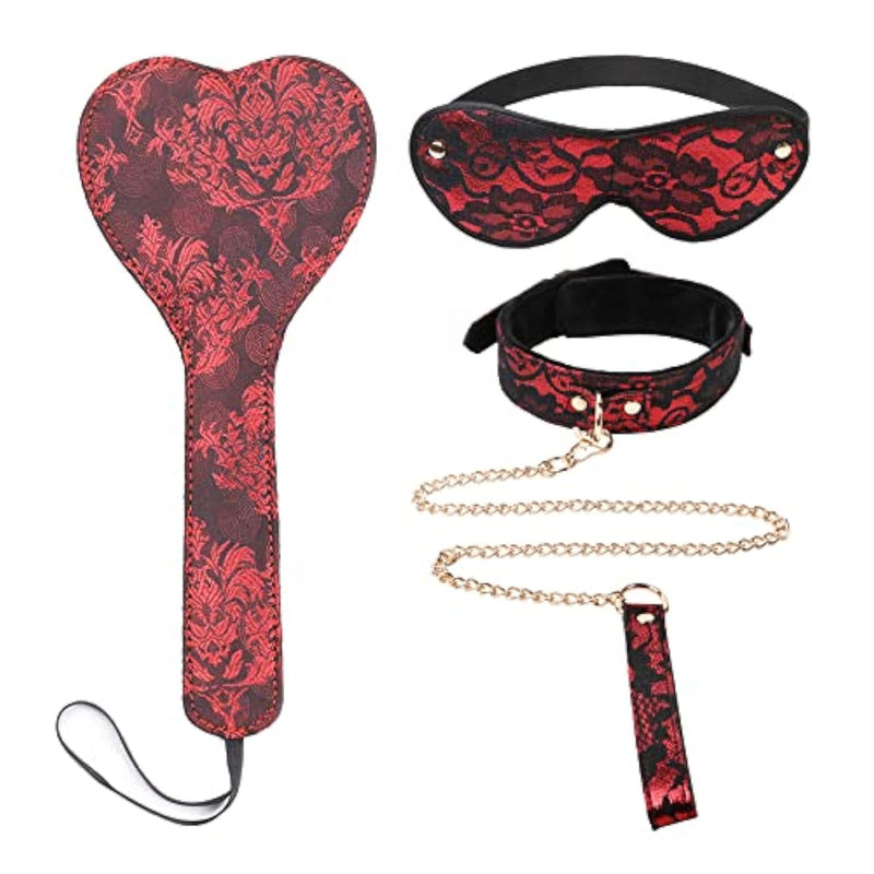 Lace Bondage Collar With Lead Set And Blindfold, Heart Spanking Paddle For Adult Bdsm Sex Toys