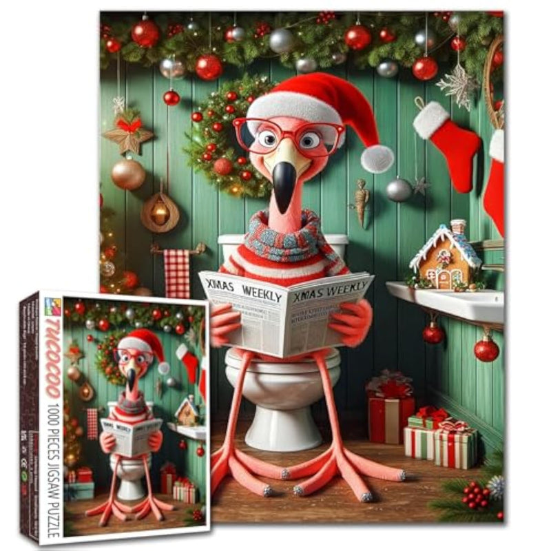 1000-Piece Christmas Flamingo Jigsaw Puzzle for Adults, 20 x 27 Inch Holiday Puzzle