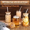 Glass Cups with Lids and Straws 4 pcs,16 oz Glass Cups for Coffee Bar Accessories-DWTS DANWEITESI Iced Coffee Cups with Lids,Drinking glasses Set,Coffee Cups Glass Tumbler with Straw and Lid for Gifts