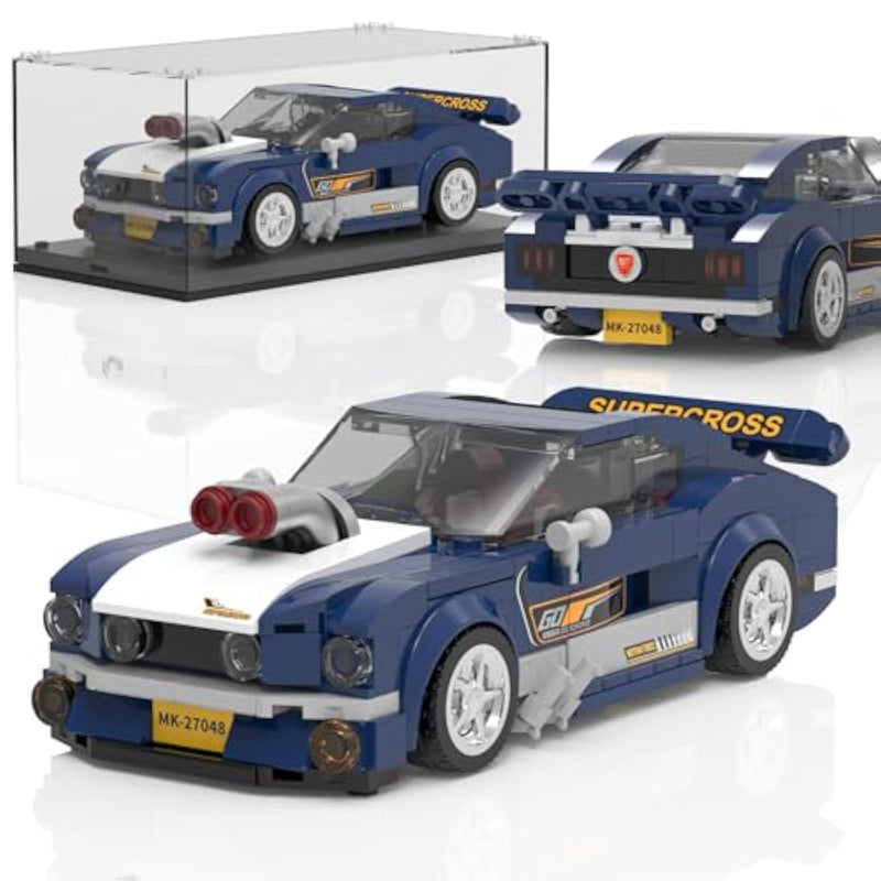 27048 Speed Champion Mustang Racing Car Building Set & Display Case, Moc Creative Classic Cars For Boys Age 8-12, Cool Vehicles Model Toys Birthday Gifts For Adults And Kids,399 Pcs