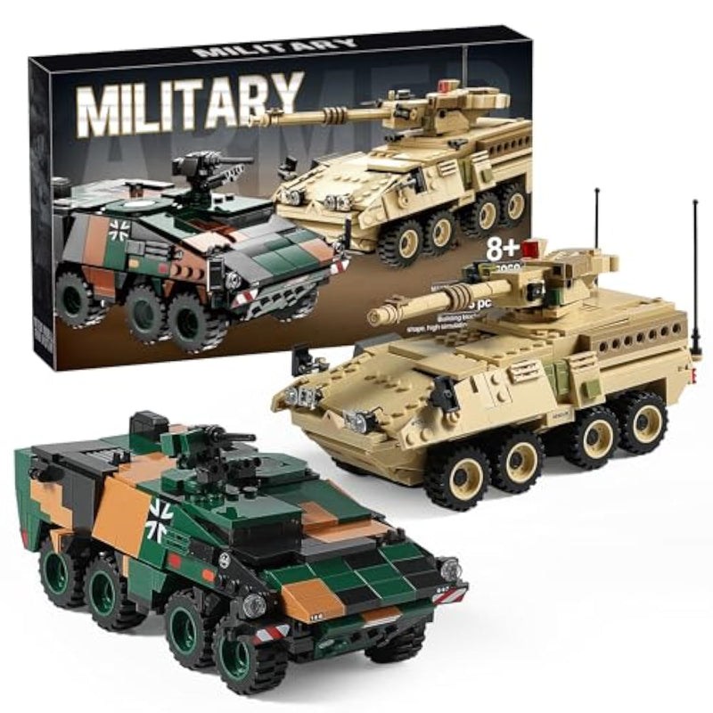 Boxer & Stryker Military Vehicles Building Sets Compatible With Lego, Armored Tank Model Kit For Kids, Great Army Toys For Boys Kids, Teens Ages 8+