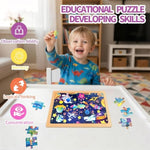 Wooden Puzzles for Kids, 12 Piece Vehicle, Farm, Space, and Ocean Themes