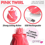 Gossip Pink Twirl 10X Silicone Licking Rose For Women & Couples. Discreet Licking Tongue Rechargeable Ipx7 Waterproof Silicone Rosebud. 2 Pieces, Pink.