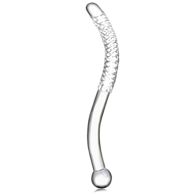Crystal Glass Pleasure Wand Dildo Penis - - Smooth Glider Curved Glass,Clear