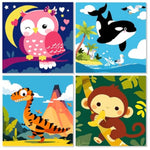 4 Pack Framed Paint by Numbers Kits for Kids, Animal Canvas Painting Set, 8 x 8 Inch
