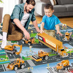 Construction Toys For 3 4 5 6 Years Old Boys Girls Kids, Die Cast Metal Truck Toys W/Play Mat, Sand Toys Trucks Excavator, Dump Truck, Road Roller, Cement Mixer, Car Toys Set For Kids Toddler