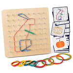 Wooden Geoboard Mathematical Manipulative Material Array Block Geo Board – Graphical Educational Toys With 30Pcs Pattern Cards And Latex Bands Shape Stem Puzzle Matrix 8X8 Brain Teaser For Kid