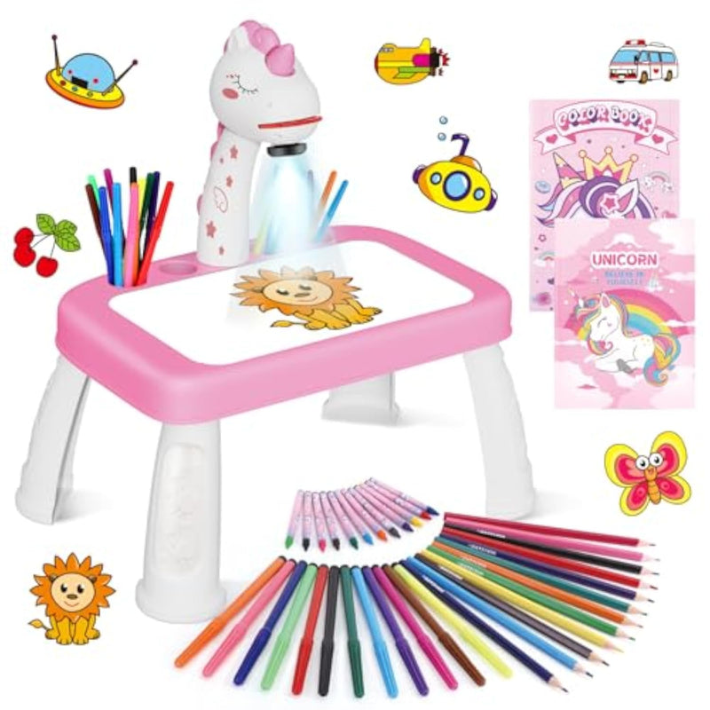 Unicorn Drawing Kit for Kids with Projector, Pens, Pencils, Crayons & Stickers