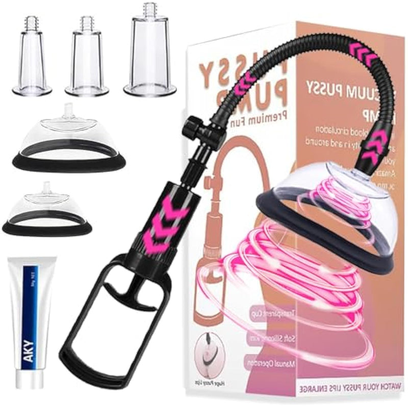 Pussy Pump Sex Toy With 5 Cups, Manual Nipple And Clitoral Suction Cups For Increased Sensation And Enhanced Female Sexual Pleasurevacuum Pump, Nipple Clitoral Stimulator For Adult Play (Black)