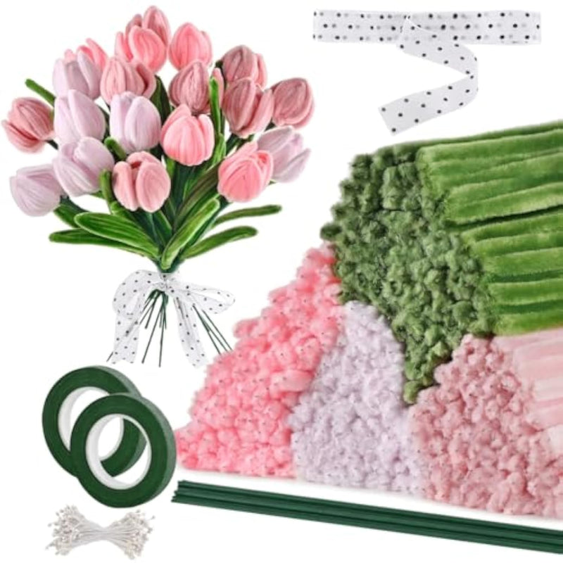 400 Pcs Pink Pipe Cleaners Craft Kit for DIY Flowers, School Projects & Gifts