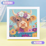Highland Cow Diamond Art Painting Kit for Kids with Frame, Ages 4-12