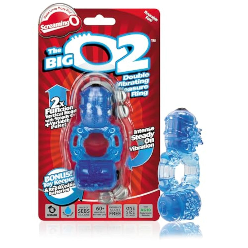Big O 2 Vibrating Penis Ring – Dual Motors, Stretchy Fit, Reusable, Wireless, Blue