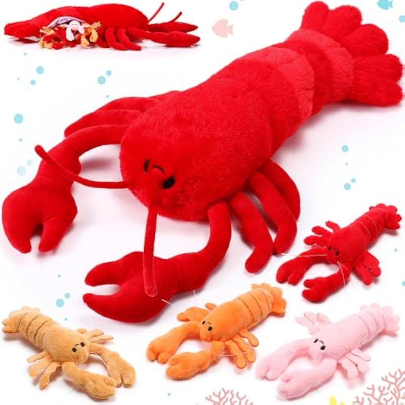 5 Pcs Lobster Stuffed Animal Set 15.75 In Large Stuffed Animals With 4 Baby Lobster Plush Toy For Boy Girl Under The Sea Ocean Party Favor