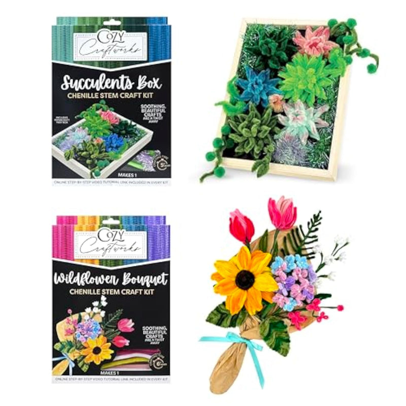 Chenille Stem Flower & Succulent Craft Kit for Adults - Relaxing DIY Botanical Arts & Crafts Set