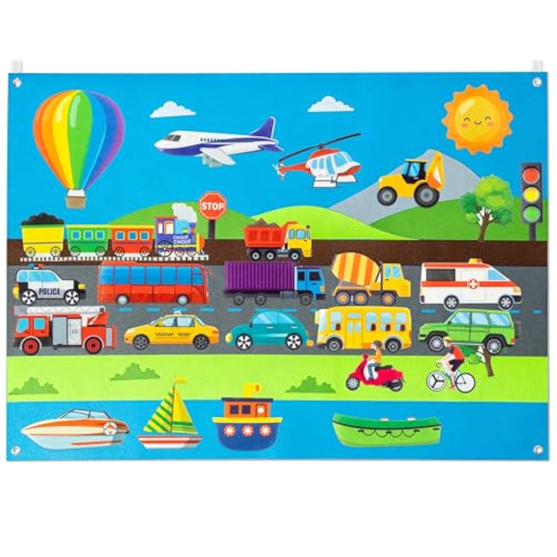 35Pcs Vehicle Felt Story Board Set 3.5Ft Preschool Transportation Themed Storytelling Cars Train Trucks Planes Boats Early Learning Interactive Play Kit Wall Hanging Gift For Toddlers Kids