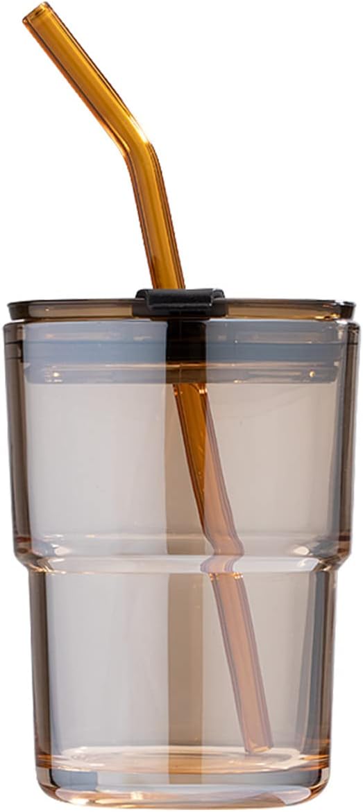 13oz/400ml Tumbler Water Glass, Cups with Straw and Lid Sealed Carry on for Coffee, Iced Tea, Thick Wall Insulated Glass Cup (Amber)…