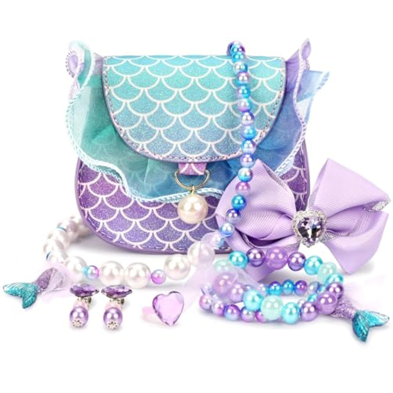 Toddler Purse For Little Girls Gifts For 3-8 Years Old With Dress Up Jewelry Pretend Play Accessories,Mermaid Girl Toys 4-5