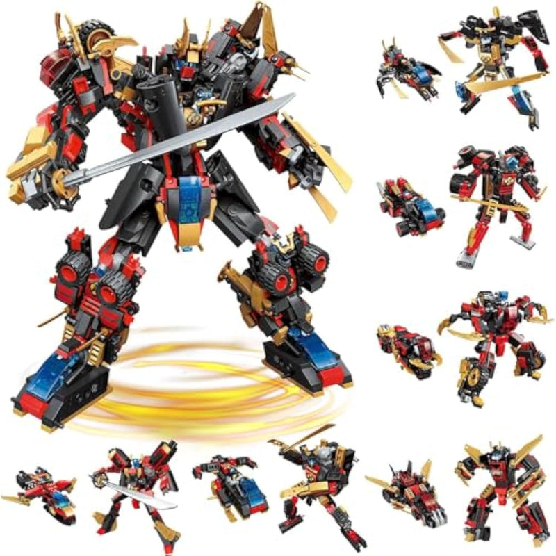 12 In 1 Transforming Mecha Robot Building Set,Mech Model Building Kit, 542 Pcs Compatible With Lego Ninja Mech Warrior Cool Robots Toys Gift For Adults