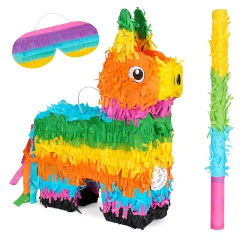Multicolor Piñata Party Game Kit with Stick, Blindfold & Confetti Filler