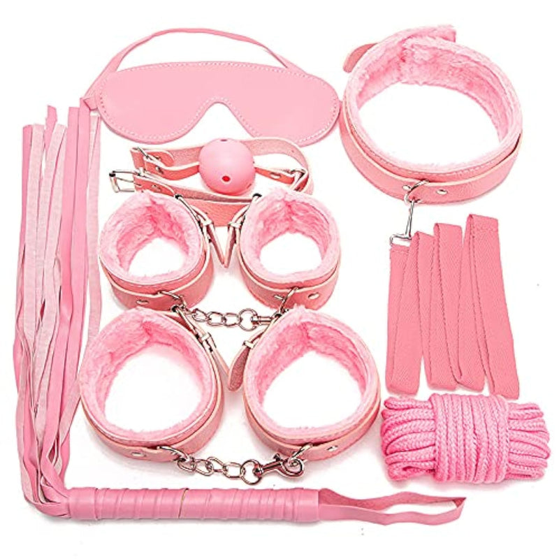 Sex Bondage Bdsm Kit Restraints 7 Pcs Sets With Adjustable Handcuffs Ankle Cuff Thigh Cuffs Blindfold Cross Strap Waist Strap Adult Sm Games Sex Toys For Men Women And Couples