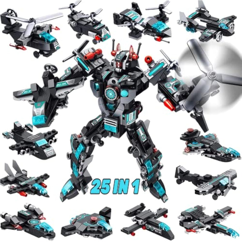 577Pcs Stem Robot Building Toys Set 25-In-1 Engineering Kit Building Blocks Bricks Construction Vehicles Educational Christmas Birthday Gifts For Kids Boys Girls 5 6 7 8 9 10 11 12+ Year Old