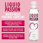 Liquid Passion Natural Water-Based Personal Lube, Ph Friendly, Fragrance-Free & Hydrating, Safe For Toys & Condoms Made In Usa, 8 Fl Oz
