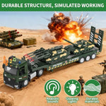 Military Truck Kids Toddler Toys Set Metal, Semi Die-Cast Flatbed, Trailer & Tank, Army Vehicles Toys With Openable Doors & Lights & Sounds, Military Truck Gift For 3 4 5 6 7 Years Old Boys
