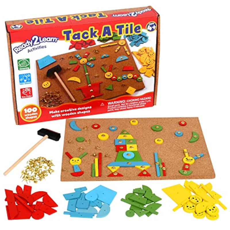 Tack A Tile Wooden Hammer Toy For Kids Aged 4 And Up 100 Shapes Big Corkboard