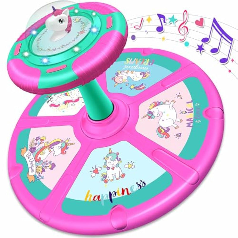 Unicorn Sit And Spin Toy For Toddlers Girls Ages 1-3 2-4, Birthday Gift For 2 3 4 Years Old Girl, 360° Spin Seat Kids Indoor Interactive Sensory Toy With Led & Music