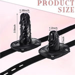 4 Pcs Realistic Dildo Gag And Hood Mask Include 2 Penis Gag With Adjustable Lock Bondage Leather Strap In 2 Sizes And 2 Breathable Black Face Mask, Adult Sex Toy (Retro)