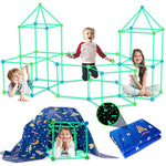 160Pcs Kids Fort Building Kit Glow In The Dark Build A Fort With Blanket Stem Educational Toys For 4 5 6 7 8 9 10 11 12 Years Boys Girls Ultimate Construction Gift Diy Forts Builder Set Indoor Outdoor
