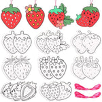Color Your Own Strawberry Ornament Craft Kit with 32 Ribbons for Kids