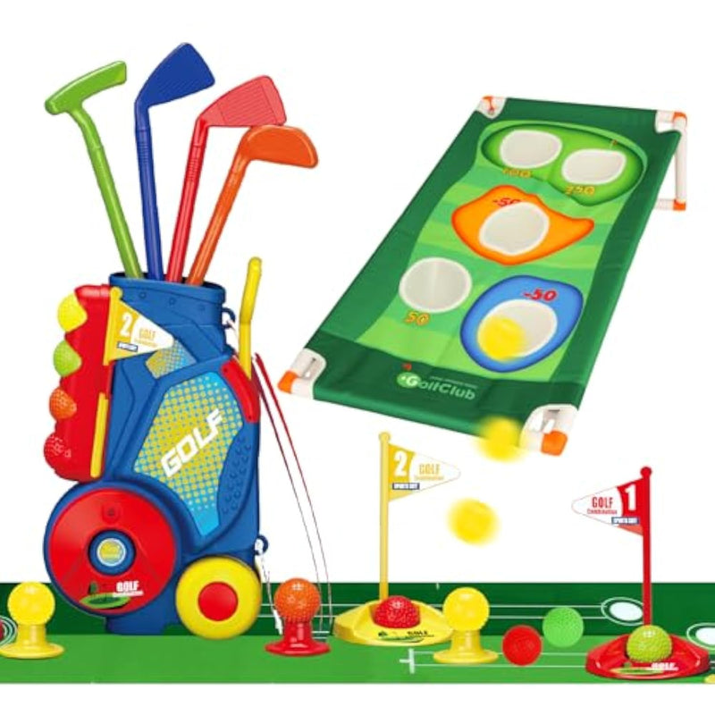 Junior Golf Club Set For Toddlers Ages 3-6 - Includes 8 Balls, 4 Clubs, Putting Mat & Cart | Indoor/Outdoor Sports Toys | Gift For Boys & Girls (Blue) (Blue)