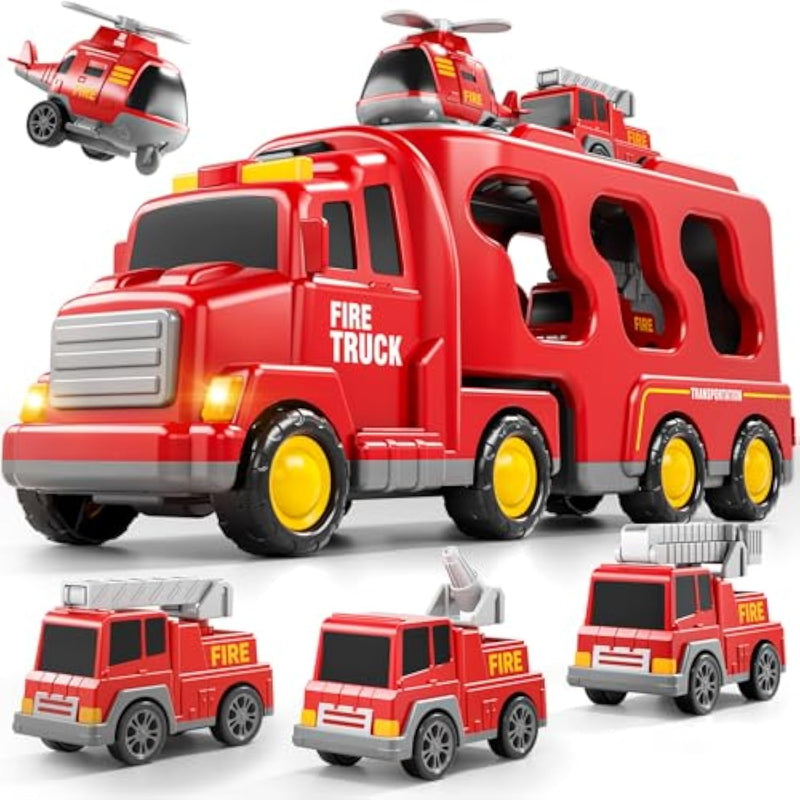 5-In-1 Fire Trucks Toy Set For Boys Age 1-3 3-5, Fire Car Truck For Toddlers 1 2 3 4 5 6 Years Old, Christmas Birthday Gift Car Sets With Light Sound