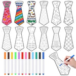 48 Pcs Father's Day Fuzzy Tie Craft Kit with 12 Color Markers for Kids