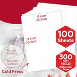 100 Sheets Watercolor Paper, 9 x 12 Inch, 140 lb 300 GSM Cold Press