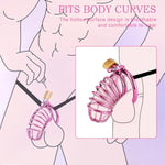 Chastity Cage - Male Chastity Devices With Chastity Belt, 3 Sizes Rings (1.57", 1.77", 1.97"), 2 Keys & 1 Lock, Purple Cock Cage, Large Stainless Steel Penis Bondage Restraints Bdsm Sex Toy For Men