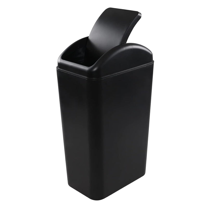 3 Gallon Black Plastic Swing Top Trash Can, Small Slim Garbage Bin With Swing Li