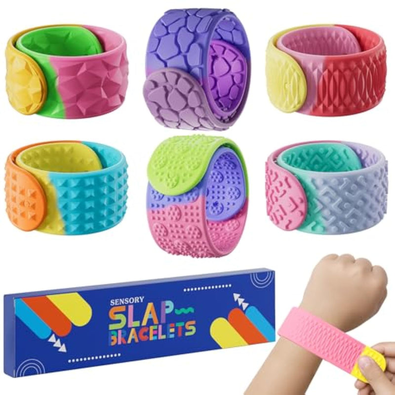 Sensory Slap Bracelets For Kids Teens,6Pcs Fidget Toys Snap Bracelets For Stress Anxiety Autistic Adhd,Calm Down Classroom Travel Essentials Toys,Stuffers Gifts For Kids Boys Girls