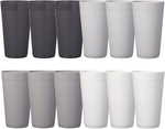 Newport 20 ounce Unbreakable Plastic Stackable Water Tumblers in Grey Stone | Set of 12 Drinking Cups | Reusable, BPA-free, Made in the USA, Top-rack Dishwasher and Microwave Safe