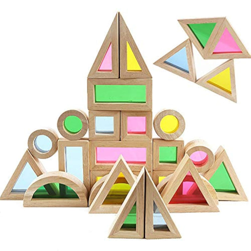 Agirlgle Wood Building Blocks Set for Kids 24 Pcs Rainbow Stacker Stacking