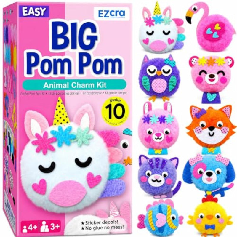 Pom Pom Craft Kit - 10-in-1 Unicorn and Animal DIY Set for Kids Aged 4 to 6