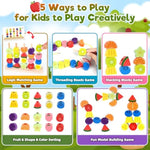 Montessori Wooden Beads Stacking Toys: 2 3 4 Year Old Boys Girls Birthday Gifts - Toddler Sequence Game & Sorting Blocks & Lacing & Matching Shape - Preschool Learning Activities For 2-5 Years Kids