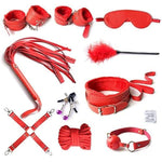 Couples Bondage Kit 10-Piece Adjustable Restraints Set With Blindfold, Cuffs & Whip - Black Pu Leather & Soft Plush, Sensual Play Accessories, Bedroom Gift For Adults