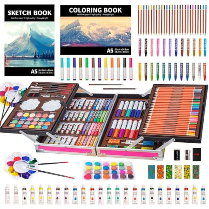 139-Piece Art Supplies Kit with Sketch Pads, Pencils, Pastels, Watercolors & Case