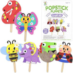 6 Pack Popstick Puppet Craft Kits for Kids, Dinosaur & Butterfly Foam Art Sets