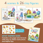Air Dry Clay Kit For Kids - Comes With Instructional Guide Featuring 4 Scenes & 26 Projects Tutorials, 18 Cans Of Modeling Clay, Includes Display Stand, Gift For Girls And Boys