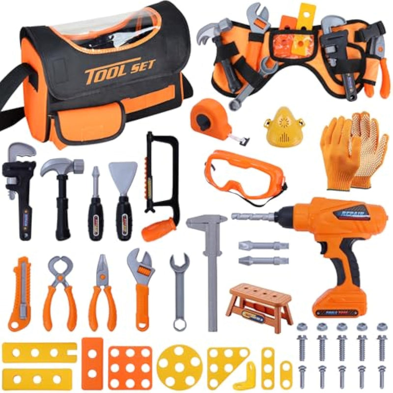 Kids Tool Set, 52Pcs Toddler Tool Set With Electric Drill Toy & Kids Tape Measure, Pretend Play Construction Toys Costume With Tool Belt For Boy Girls Age 3-8