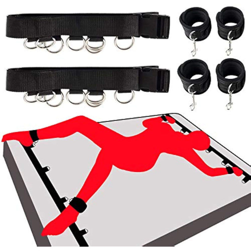 Bed Restraints For Sex With Adjustable Straps Wrist Hand Cuffs Ankle Cuff Set For Bondage Sm Sex Toys (Black, Style #2)